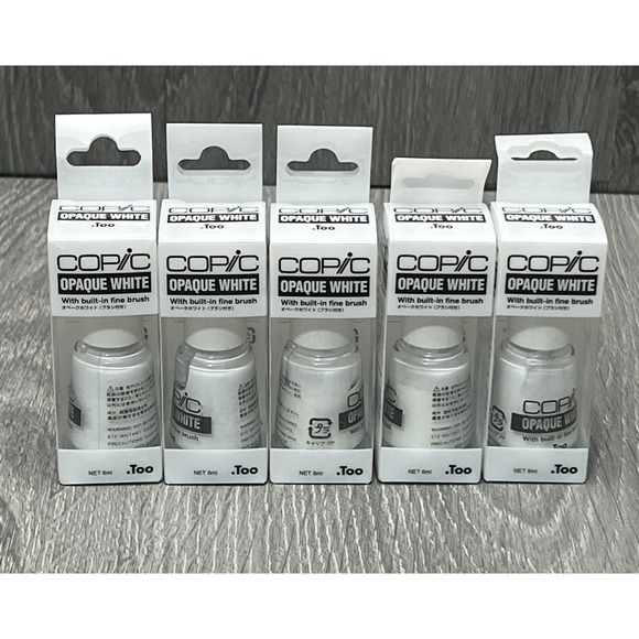 5 x Copic Opaque White Correction Fluid with Built-in Fine Brush 6ml Art Supply